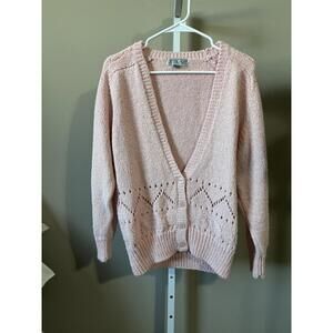 Vintage Crystal-Kobe Pink Knit Cardigan L Soft Chunky Grandpa Sweater